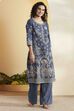 Navy Cotton Straight Kurta image number 3