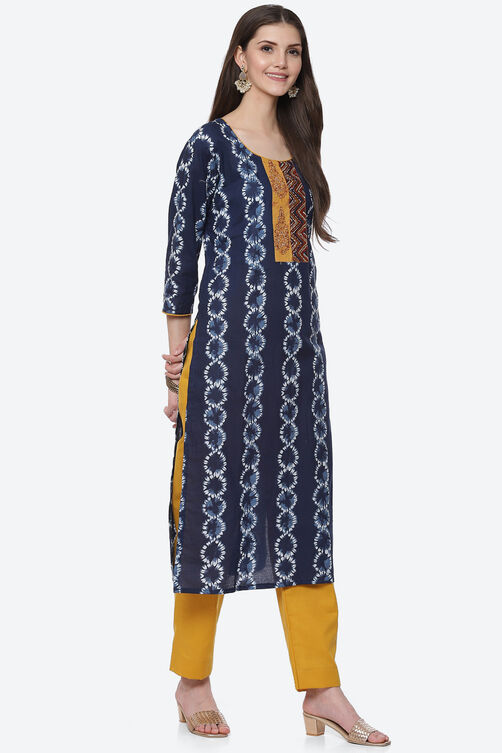 Indigo Cotton Unstitched Suit Set image number 5