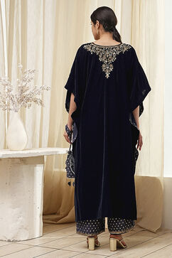 Blue Art Silk A-Line Kurta Palazzo Suit Set image number 4