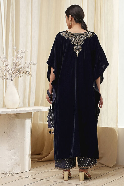 Blue Art Silk A-Line Kurta Palazzo Suit Set image number 4