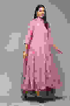 Pink Cotton Blend Anarkali Embroidered Kurta Suit Set image number 6