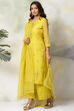 Lime Green Art Silk Straight Kurta Flared Palazzo Suit Set image number 4