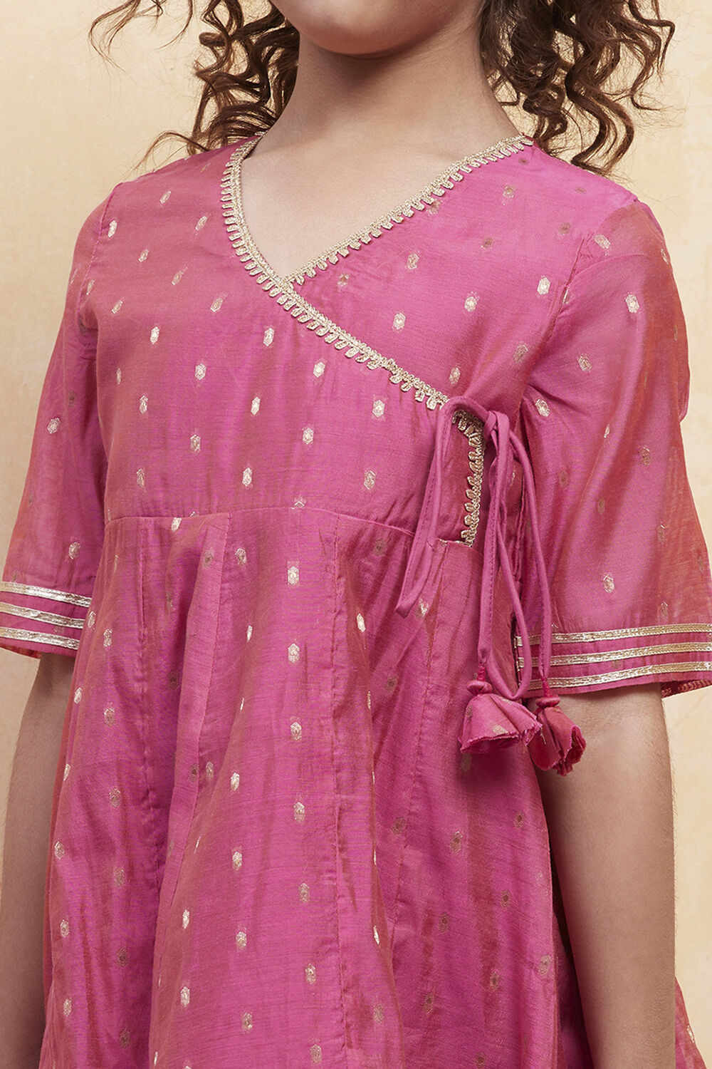 Pink Yarn Dyed Angrakha Anarkali Suit Set image number 1