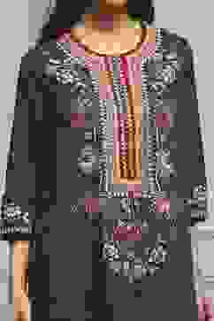 Blue Cotton Printed Straight Kurta Set image number 1