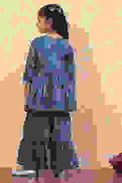 Blue Cotton Floral Printed Peplum Flared Suit Set image number 4