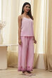Light Pink Cotton Floral Straight Kurta Set image number 8