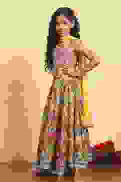 Yellow Viscose Rayon Flared Printed Lehenga Set image number 3