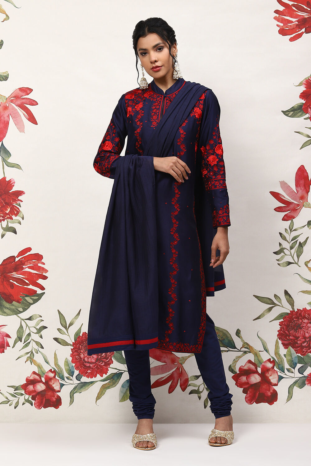 Indigo Cotton Blend Straight Kurta Suit Set image number 7