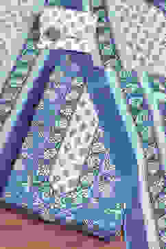 Blue and White Cotton Screen Print Unstitched Suit Set image number 0