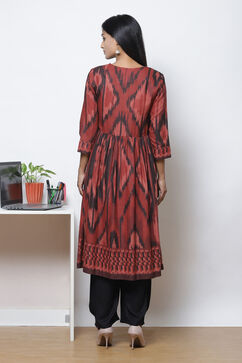 Rust LIVA Flared Printed Kurta Dress image number 5