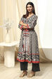 Black and Beige Cotton Printed A-Line Kurta Set