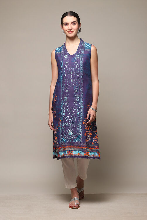 Indigo Cotton Printed Short Kurti image number 5