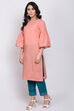 Blue Cotton Straight Kurta image number 3