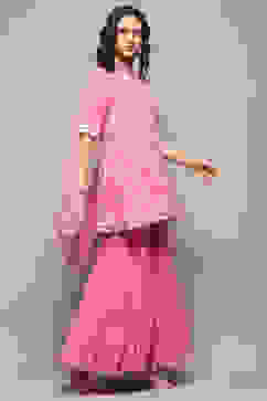 Pink Floral Embroidered A-Line Suit Set image number 6