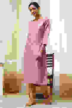 Pink Poly Cotton Straight Yarndyed Kurta image number 6