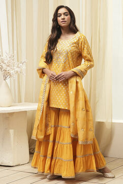 Ochre Yellow Embroidered Straight Suit Set image number 3