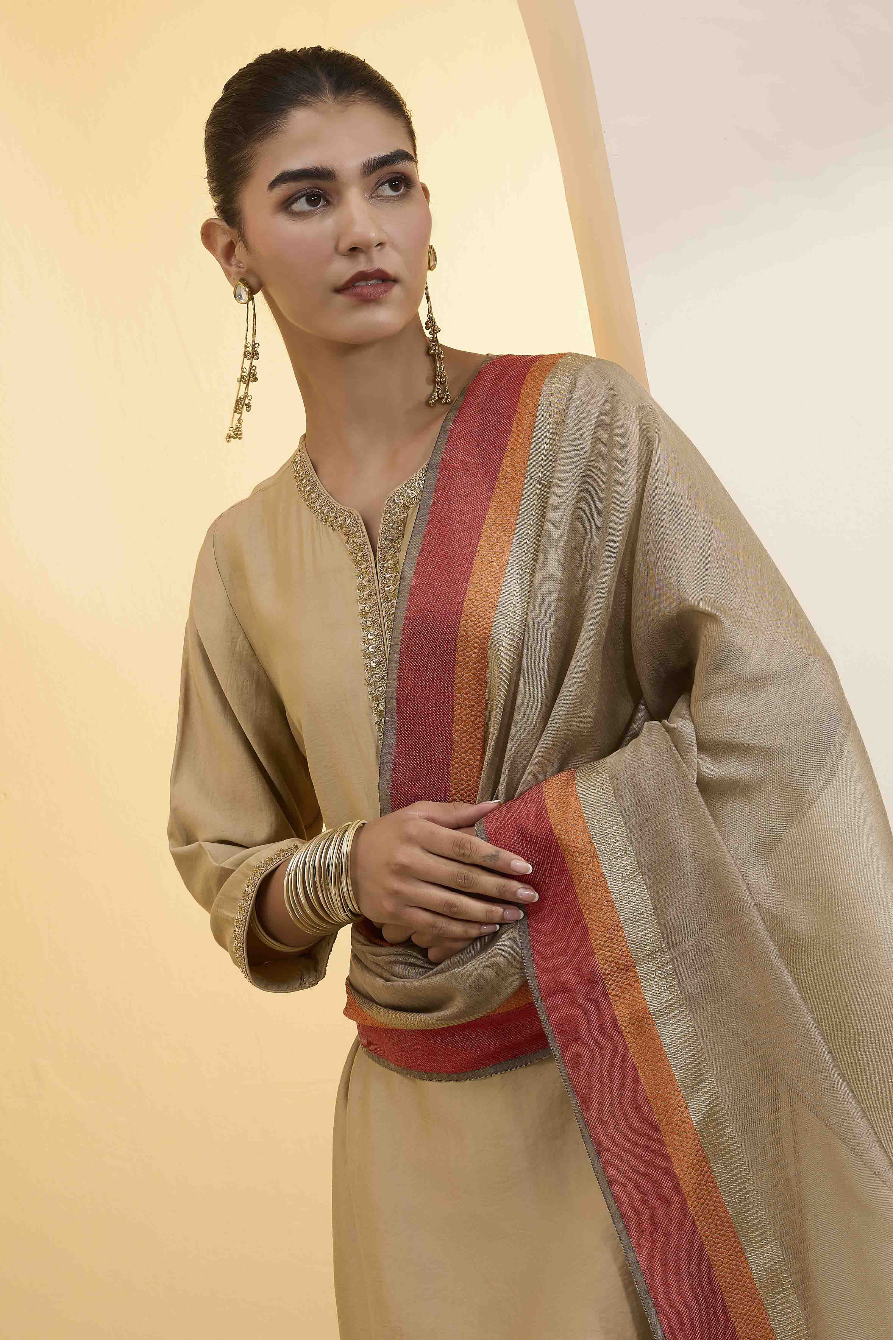 biba Dark Gold Poly Loom Side Striped DupattaDark Gold Poly Loom Side Striped Dupatta-picture-103