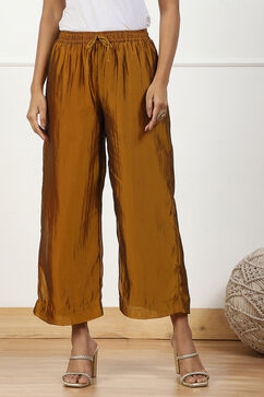 Gold-Toned Solid Mid-Rise Straight Palazzo image number 4