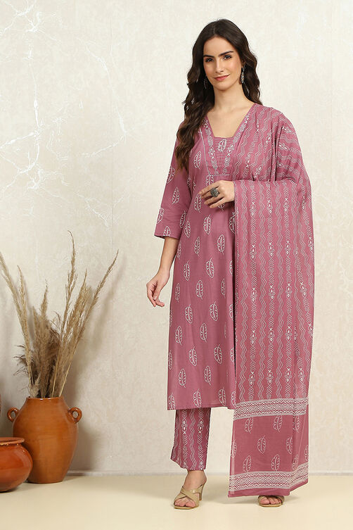 Mustard Yellow Cotton Printed Unstitched Suit Set image number 7