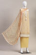 Yellow Cotton Schiffly Unstitched Suit Set image number 2