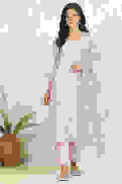 Light Pink Chanderi Unstitched Suit Set image number 8