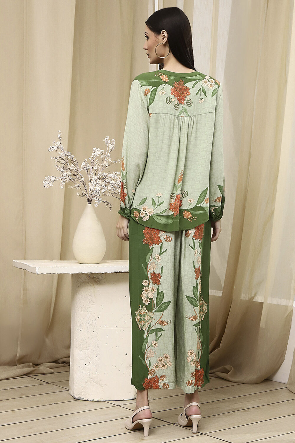 Green Floral Printed Co-ord Set image number 4