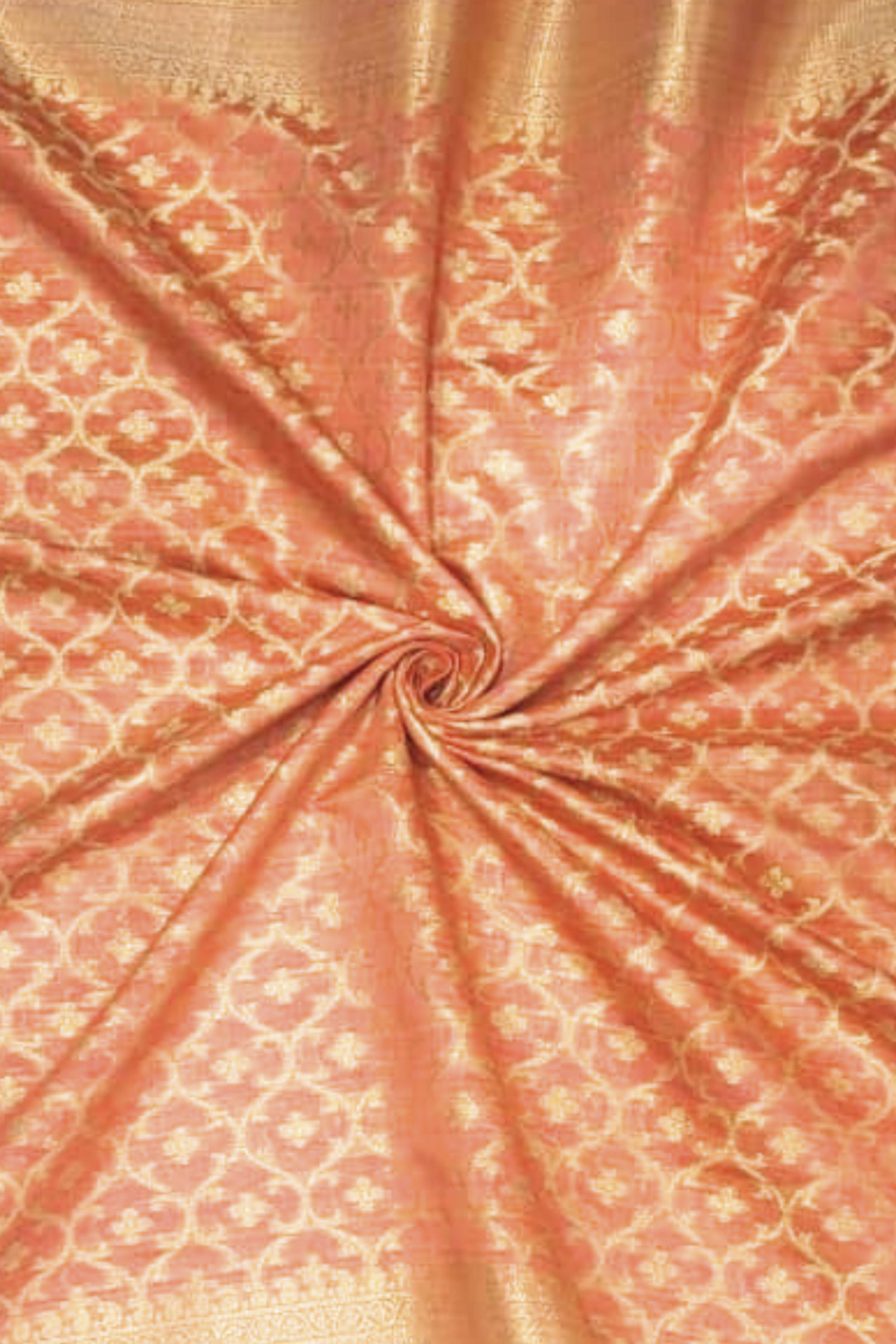 Peach Chanderi Banarsi Weave Unstitched Suit Set image number 3