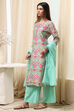 Sea Green Printed Straight Suit Set image number 3