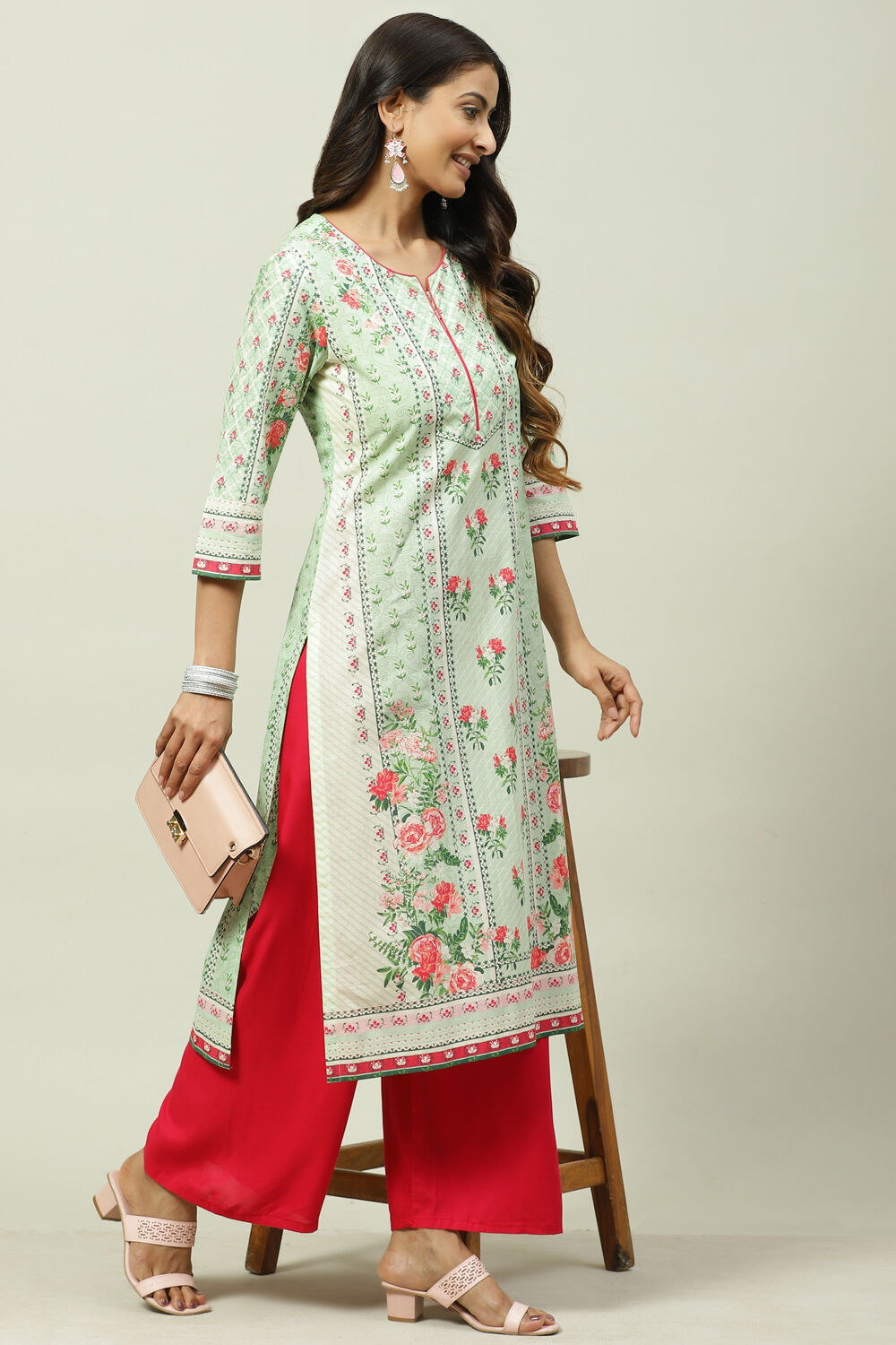 Green Cotton Straight Printed Kurta image number 5