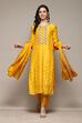 Yellow Banarasi Silk Machine Embroidered Unstitched Suit Set image number 1