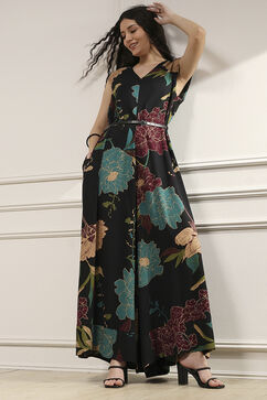 Black Viscose Rayon Straight Printed Jumpsuit image number 0