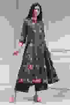 Blue Cotton Printed Anarkali Suit Set image number 5