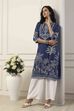 Blue Viscose Rayon Floral Printed Straight Kurta