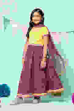 Yellow & Purple Polyester Suit Set image number 5