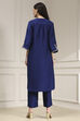 Indigo Blue Dyed Straight Kurta Set image number 4