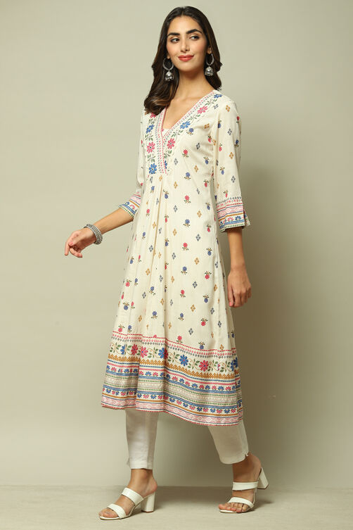 Ecru LIVA Straight Printed Kurta image number 1
