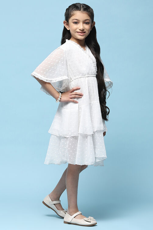 White Chiffon Dobby Tiered Dress image number 4