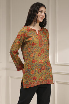 Mustard Red Polyester Straight Printed Short Kurta image number 4