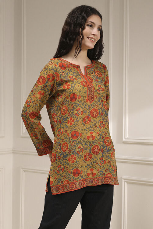 Mustard Red Polyester Straight Printed Short Kurta image number 4