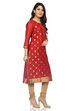 Red Poly Metallic Cotton Straight Printed Kurta image number 2