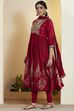Red Cotton Anarkali Suit Set image number 4
