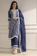 Blue Chanderi Embroidered Straight Suit Set image number 0
