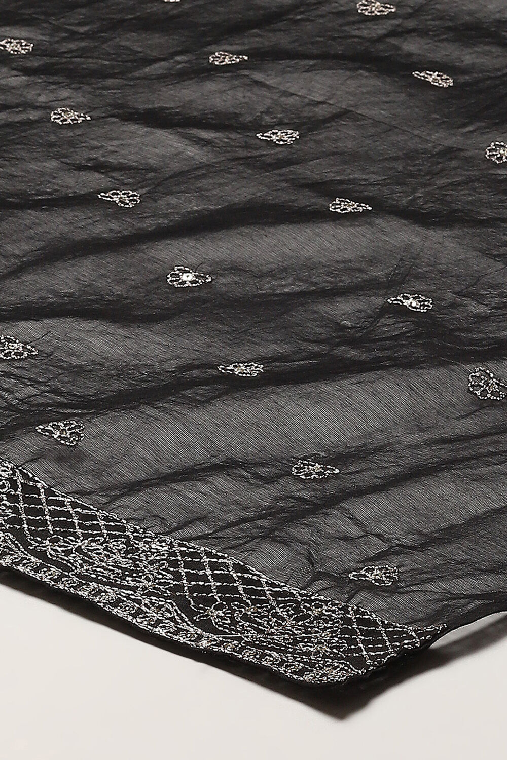 Black Cotton Satin Straight Kurta Palazzo Suit Set image number 3