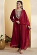 Maroon Viscose Rayon Embroidered Straight Kurta Set image number 0