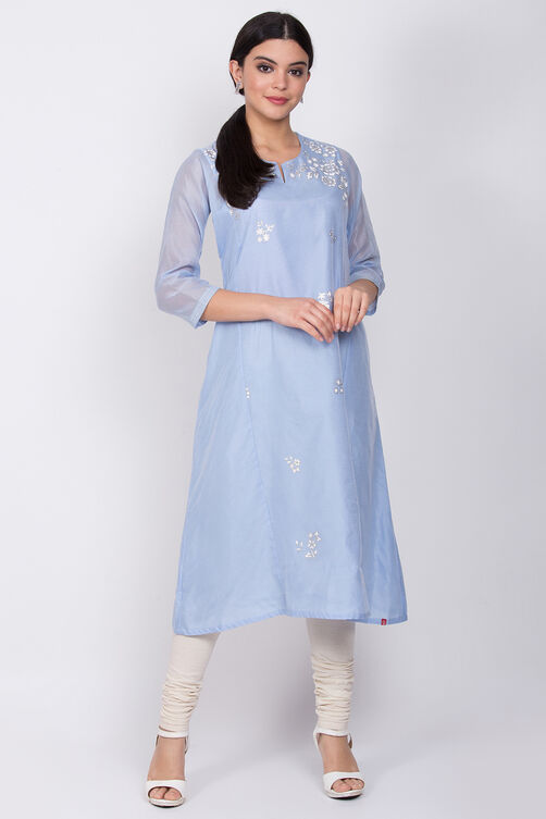 Blue Poly Cotton Straight Kurta image number 0