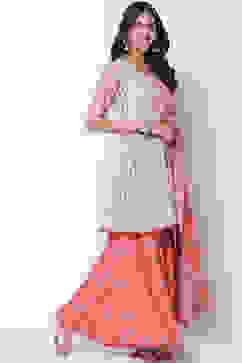 Aqua Coral Cotton Sharara Kurta Garara Suit Set image number 0