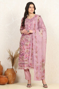 Purple Muslin Unstitched Suit Set image number 7