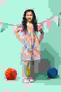 Blue Cotton Gathered Dress image number 0