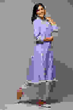 White Blue Cotton Printed Relaxed Salwar image number 0