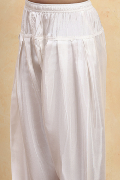 White Viscose Rayon Printed Anarkali Kurta Pants Set image number 2